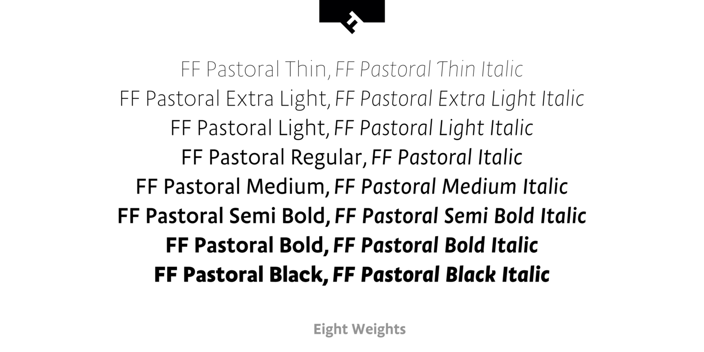 Beispiel einer FF Pastoral Medium Italic-Schriftart